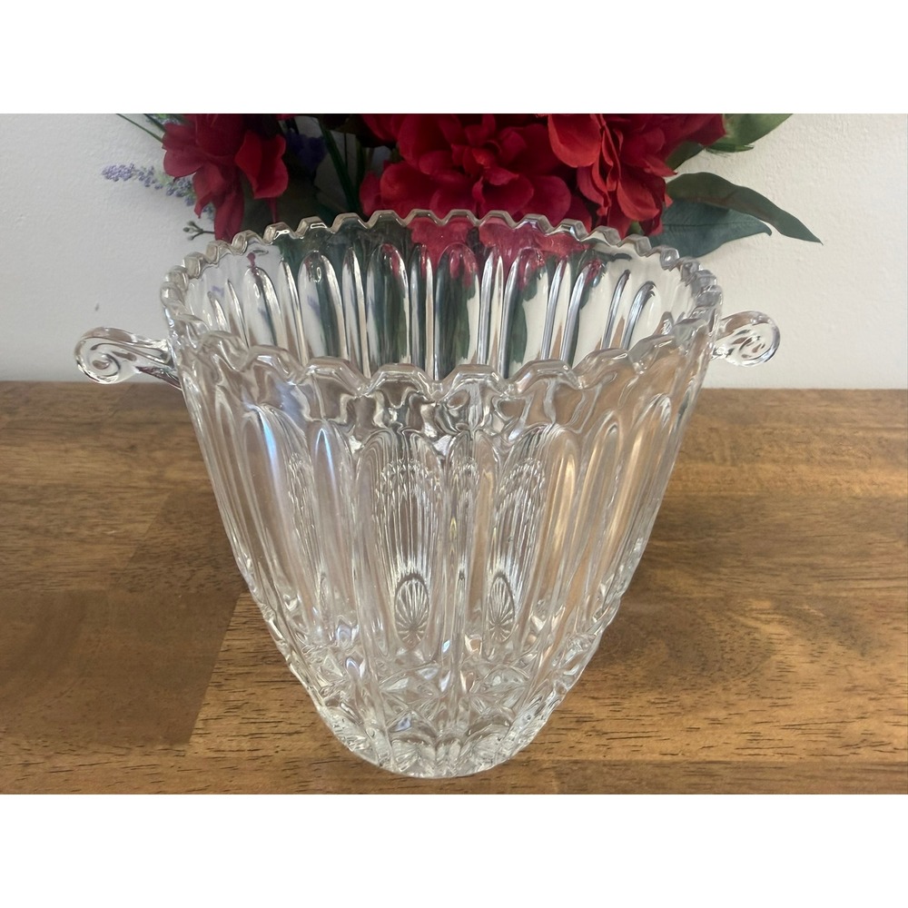 Vintage Glass Ice Bucket Scroll Handles BarwareMCM Champagne Wine Cooler - Picture 3 of 10